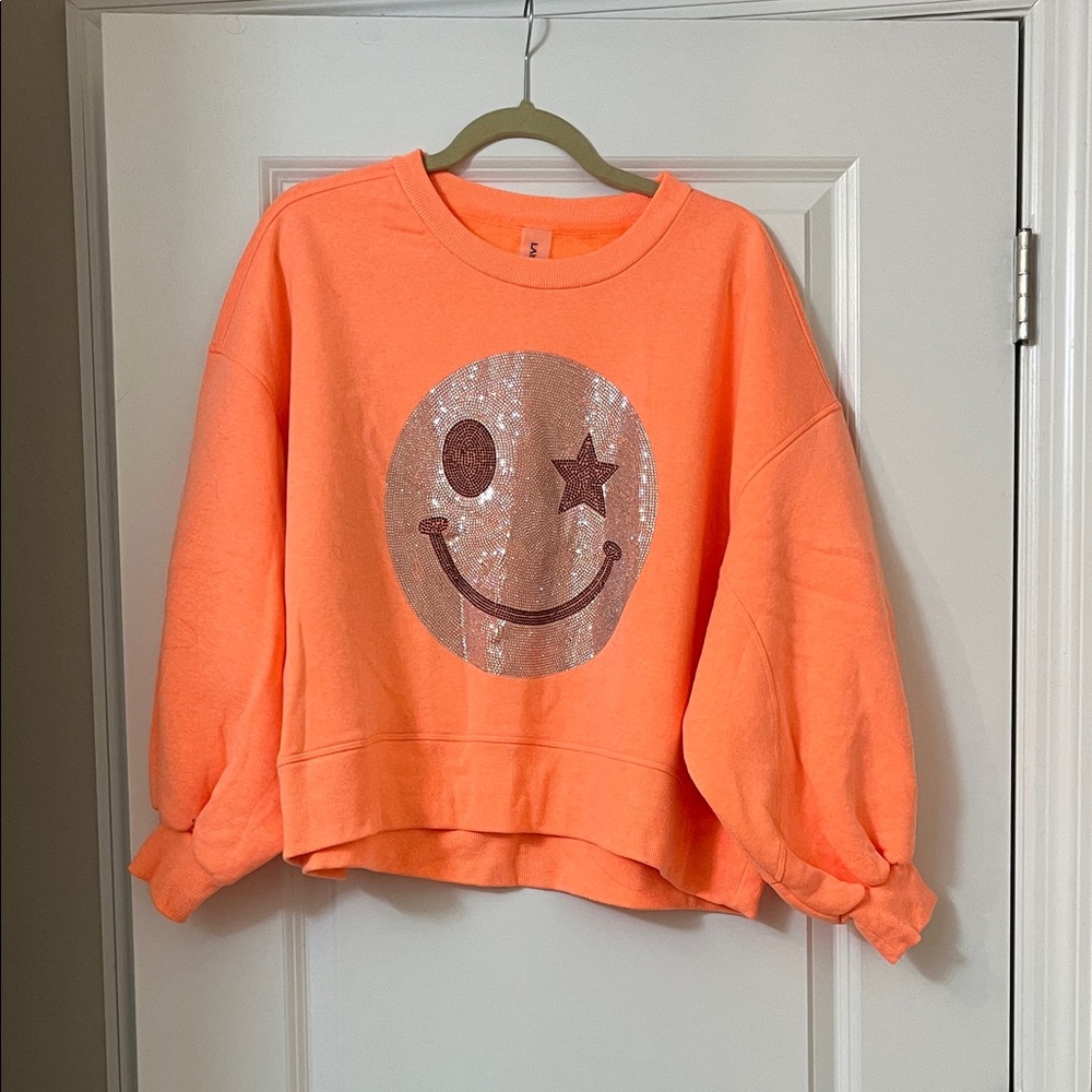Orange Smiley Face Crew Neck Sweater